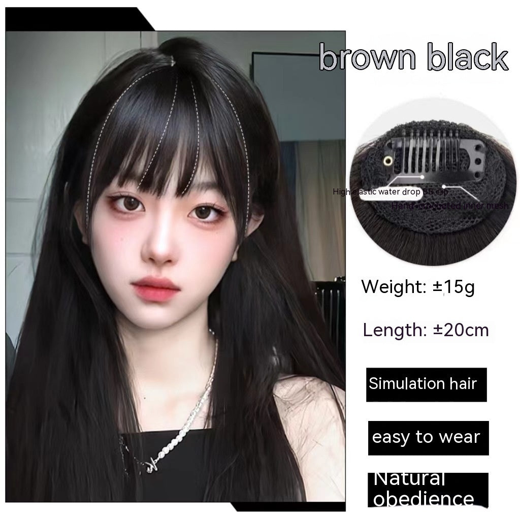 Natural Forehead Artificial Hair Straight Bangs Wig Set Seamless Invisible Wig Set