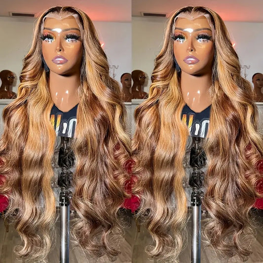 Women's Medium Large Wave Piano Color Long Curly Hair Full-head Wig Front Lace Wig