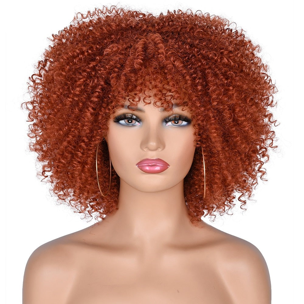 Short  Afro Kinky Curly Wigs With Bangs