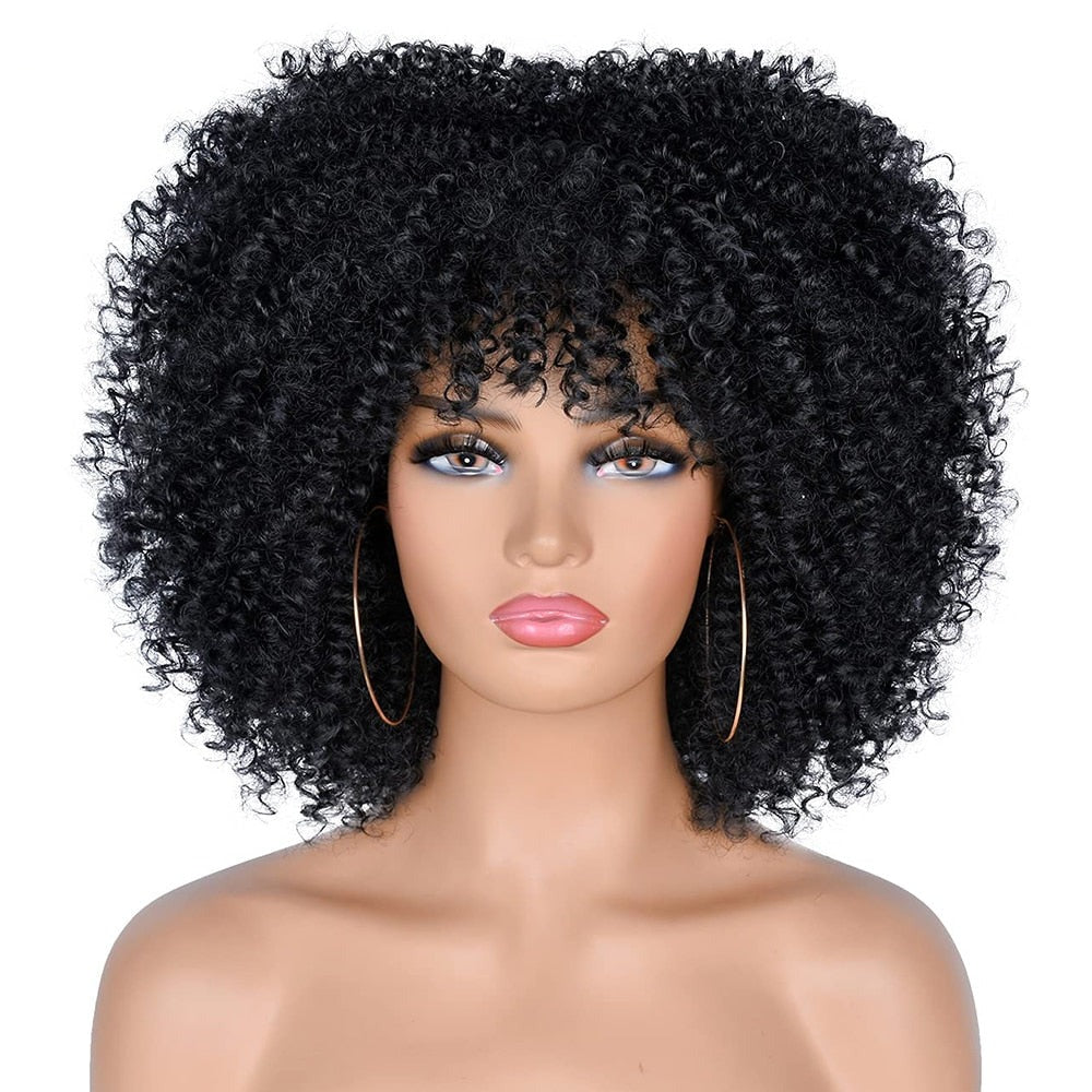 Short  Afro Kinky Curly Wigs With Bangs