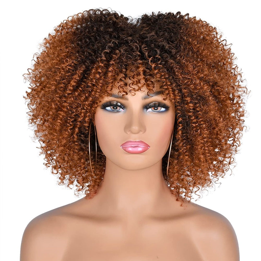 Short  Afro Kinky Curly Wigs With Bangs