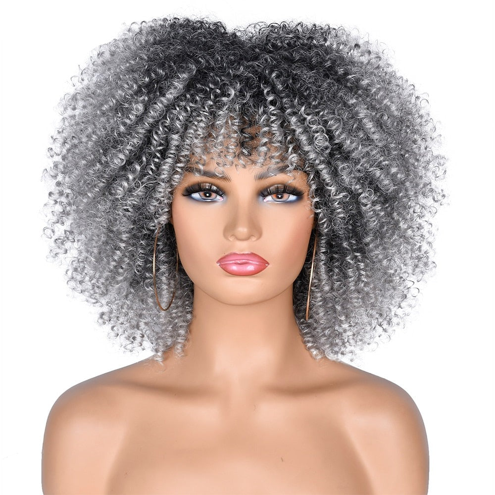 Short  Afro Kinky Curly Wigs With Bangs