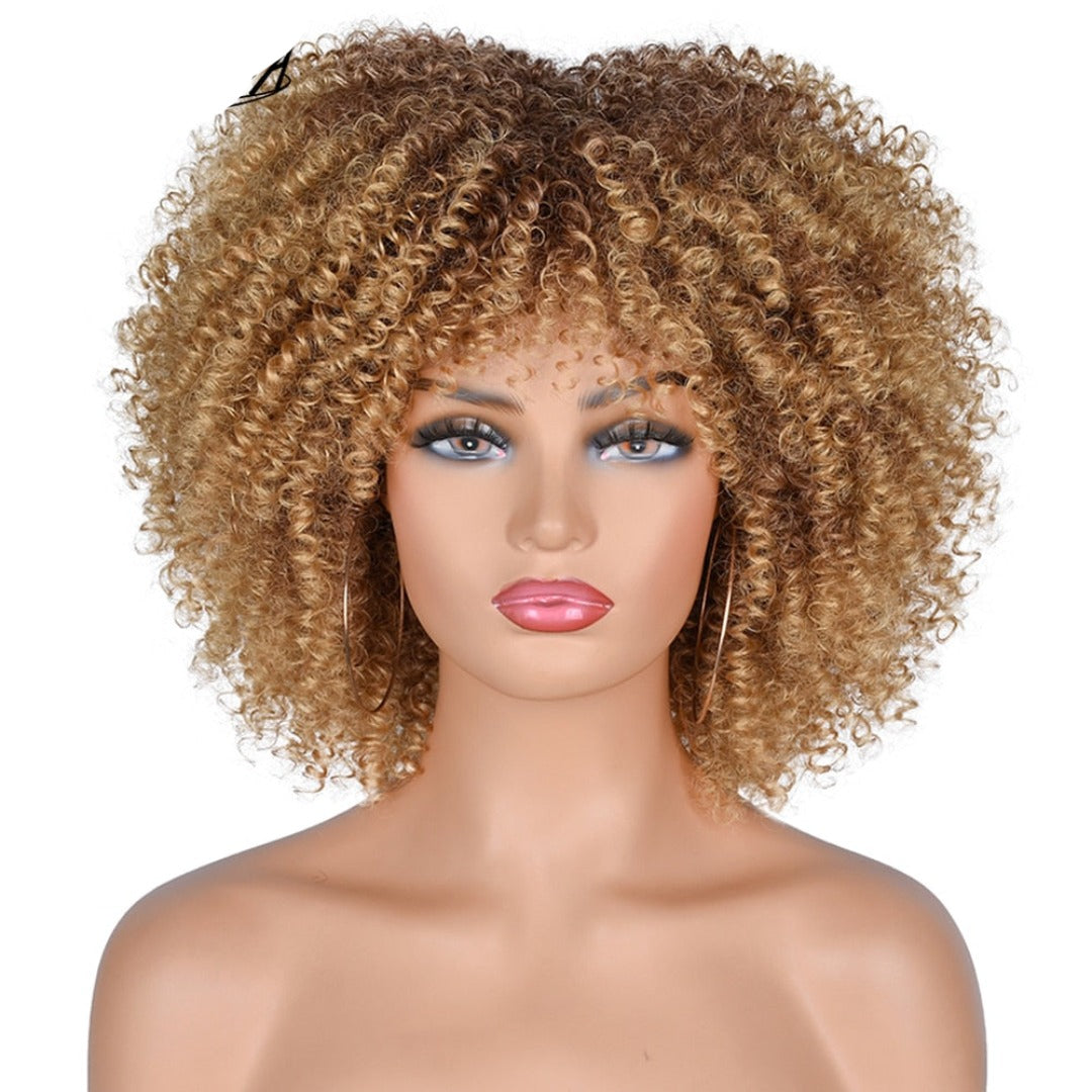 Short  Afro Kinky Curly Wigs With Bangs