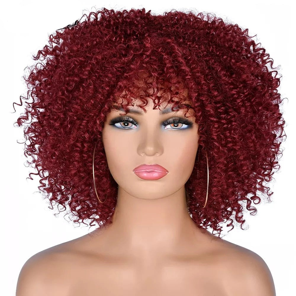 Short  Afro Kinky Curly Wigs With Bangs