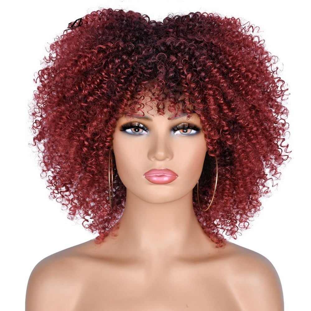 Short  Afro Kinky Curly Wigs With Bangs